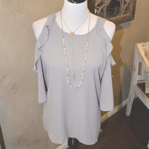 Grey Cold Shoulder Ruffle Top